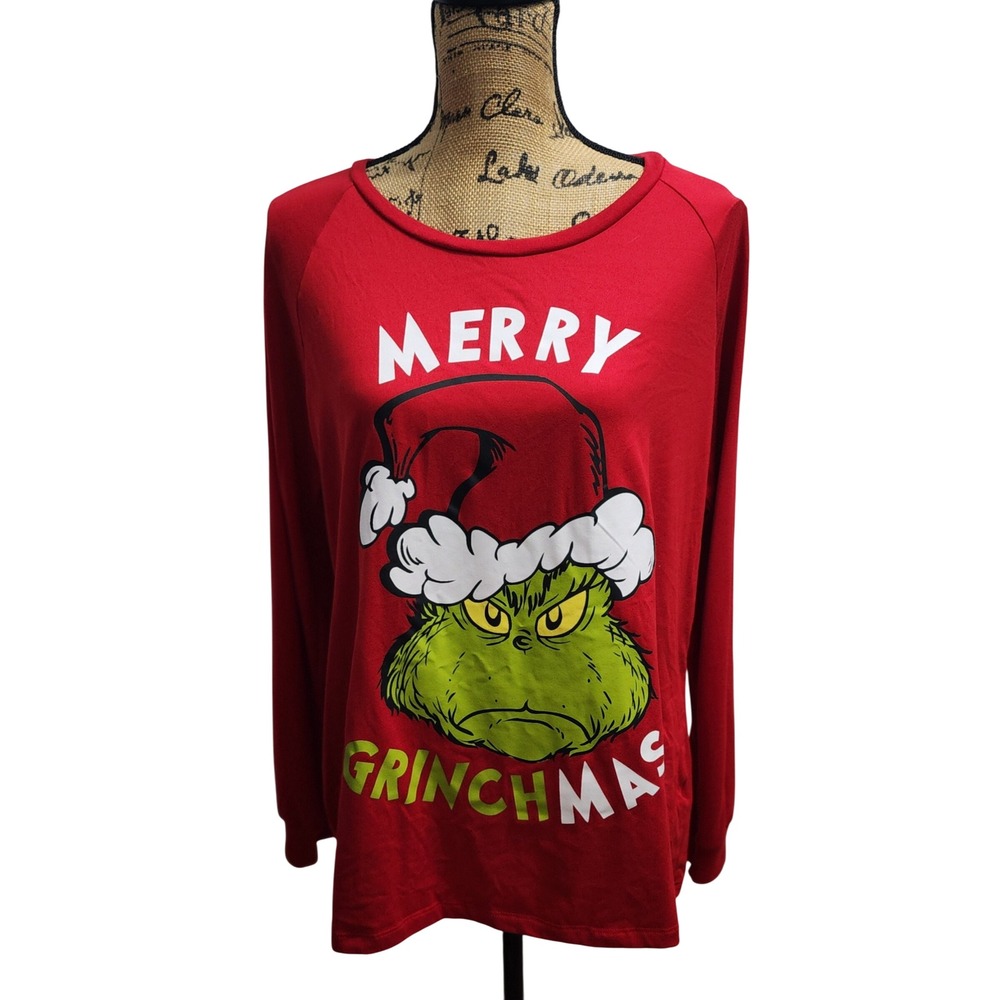 Dr. Seuss The Grinch Christmas Raglan Shirt Holiday Top Large